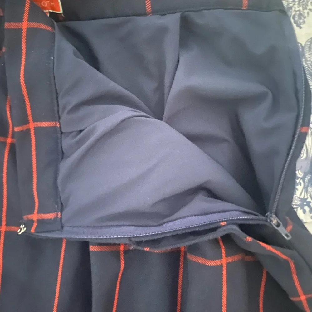 ModCloth Redefined Timing A-Line Skirt, Navy Blue & Red Stripe Plaid